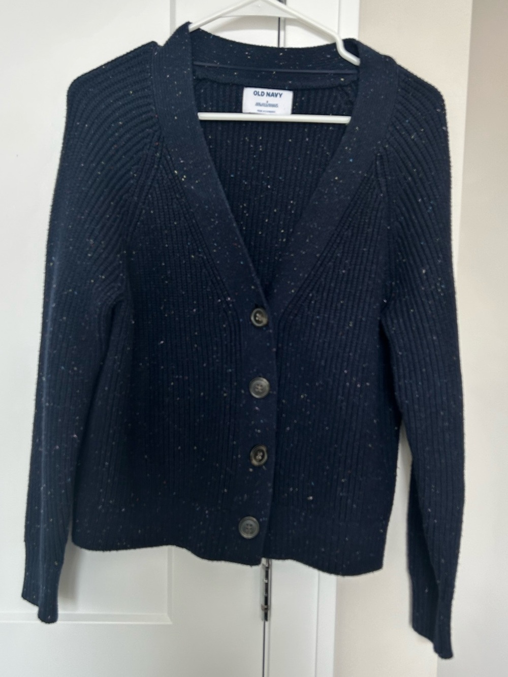 Old Navy Navy Flecked Ribbed Button-Front Cardigan